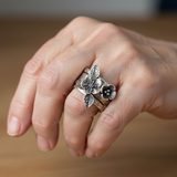 Anillo vintage floral en plata estratificada