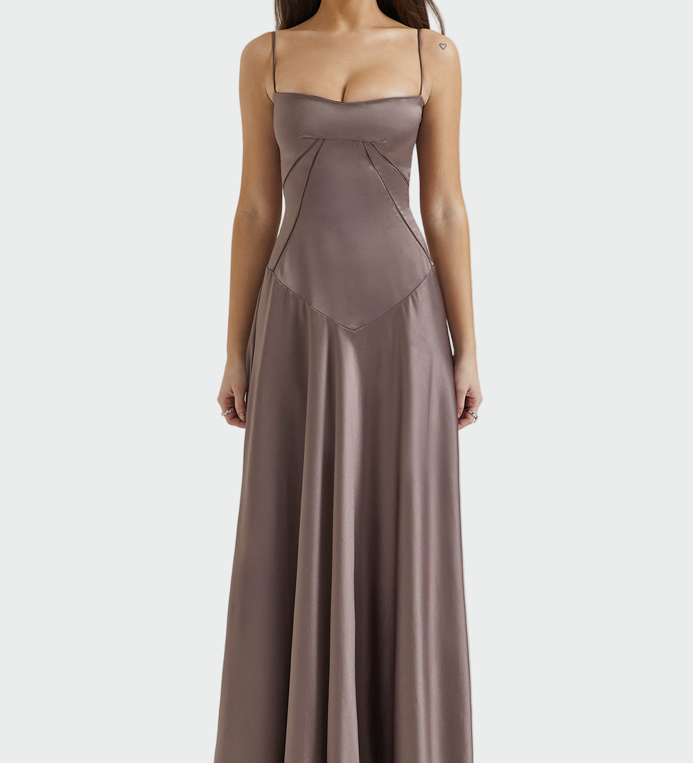 Vestido Maxi de Satén con Tirantes Finos