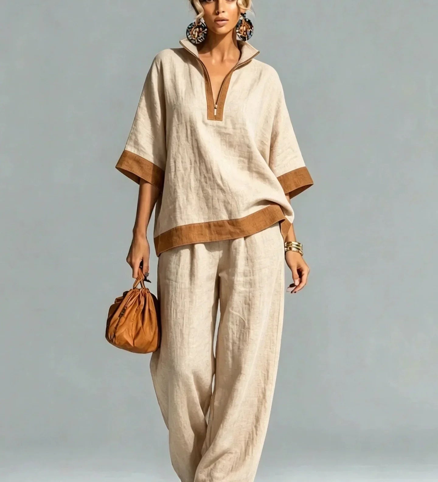 Conjunto Vintage Femenino con Apariencia de Tela