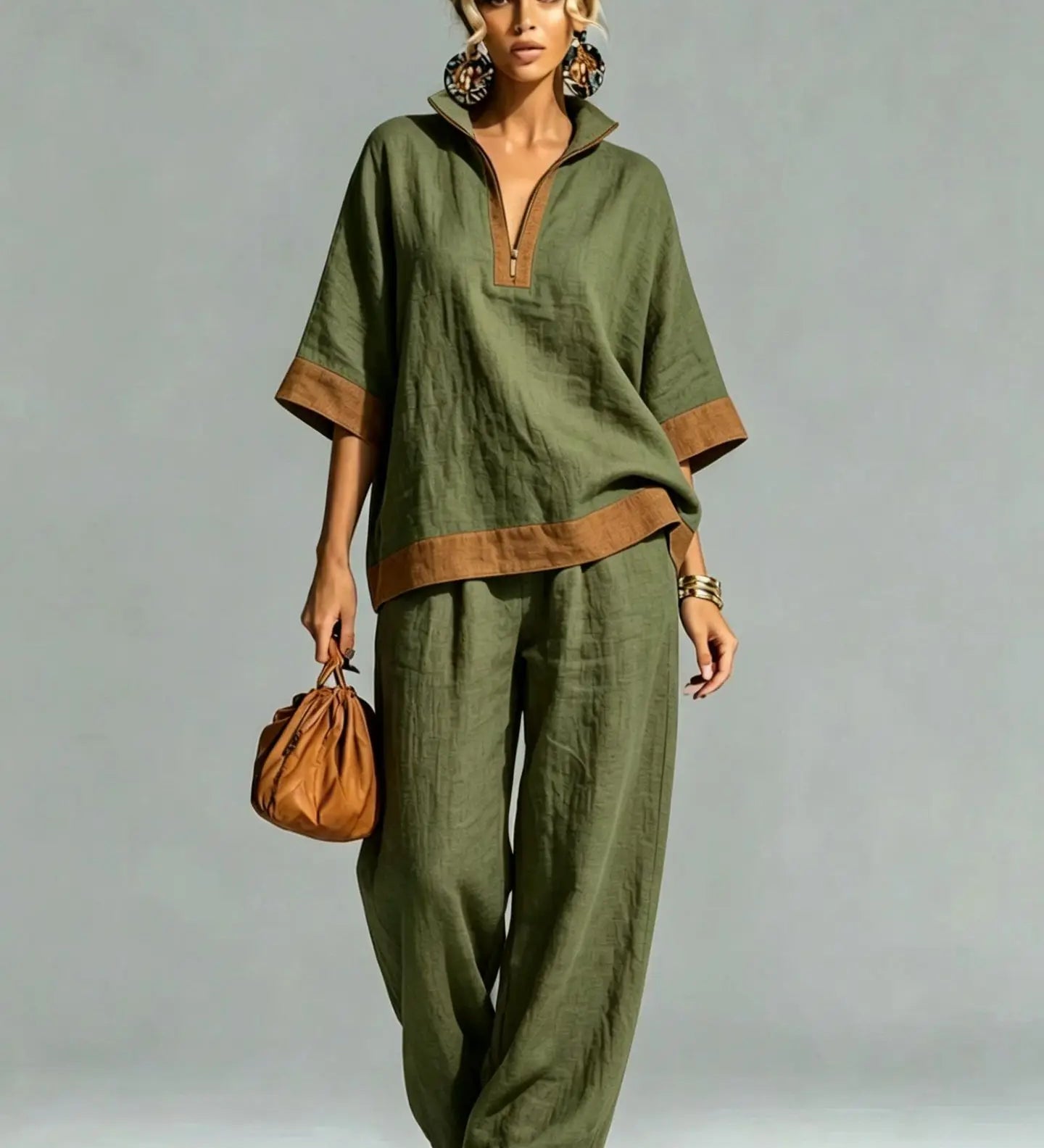 Conjunto Vintage Femenino con Apariencia de Tela