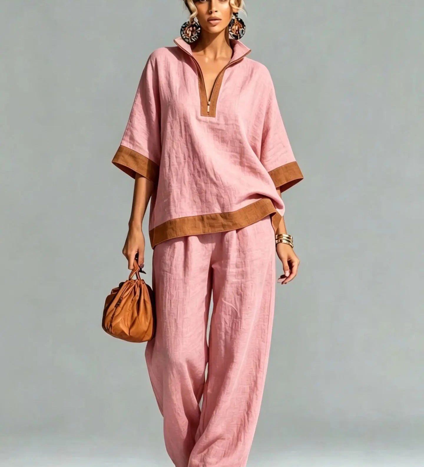 Conjunto Vintage Femenino con Apariencia de Tela