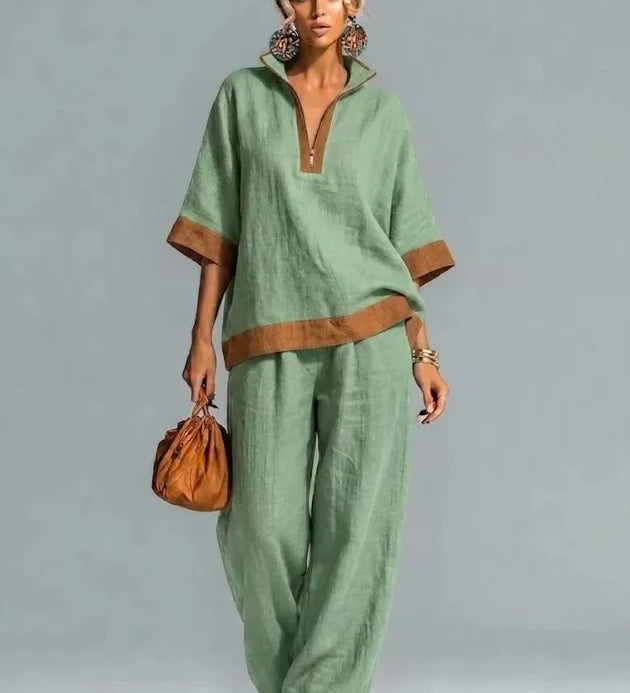 Conjunto Vintage Femenino con Apariencia de Tela