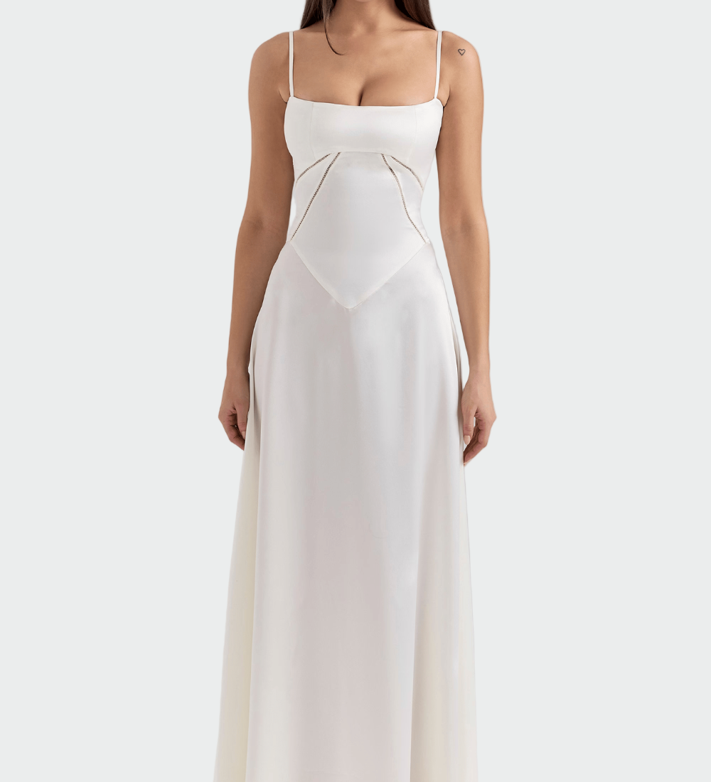 Vestido Maxi de Satén con Tirantes Finos