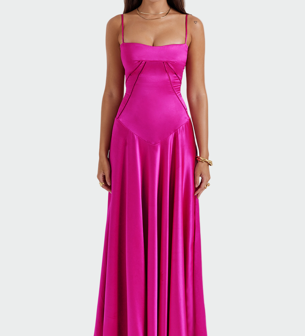 Vestido Maxi de Satén con Tirantes Finos