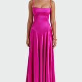 Vestido Maxi de Satén con Tirantes Finos