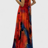Abito Maxi Antonija en Chiffon con Motivo Floral y Cuello Halter