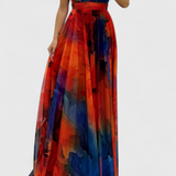 Abito Maxi Antonija en Chiffon con Motivo Floral y Cuello Halter