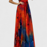 Abito Maxi Antonija en Chiffon con Motivo Floral y Cuello Halter