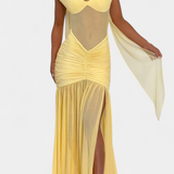 Vestido Milica en Seda de Leche con Escote Profundo y Pliegues Modelados