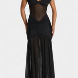 Vestido Milica en Seda de Leche con Escote Profundo y Pliegues Modelados