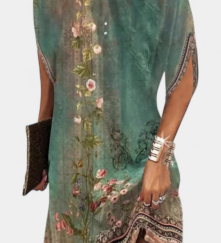 Vestido Midi Ena Atemporal con Escote Redondo