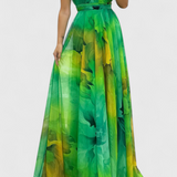 Abito Maxi Antonija en Chiffon con Motivo Floral y Cuello Halter